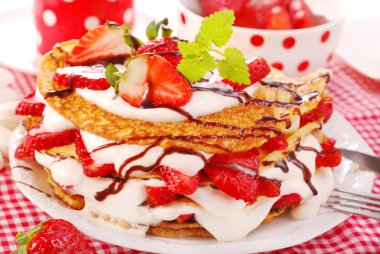 Pancakes with strawberry and cream clipart