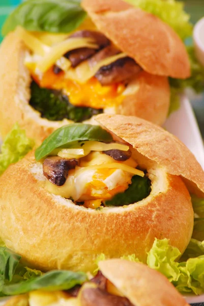 Baked buns filled spinach and egg — Stock Photo, Image