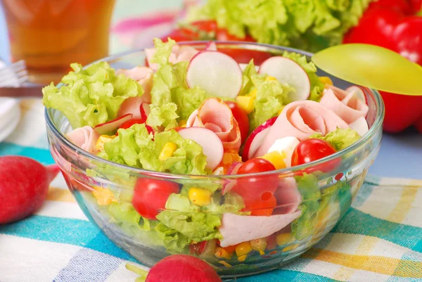 Fresh salad with ham — Stock Photo, Image