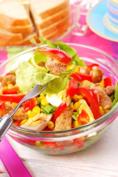 新鲜沙拉配肉和蔬菜 — 图库照片