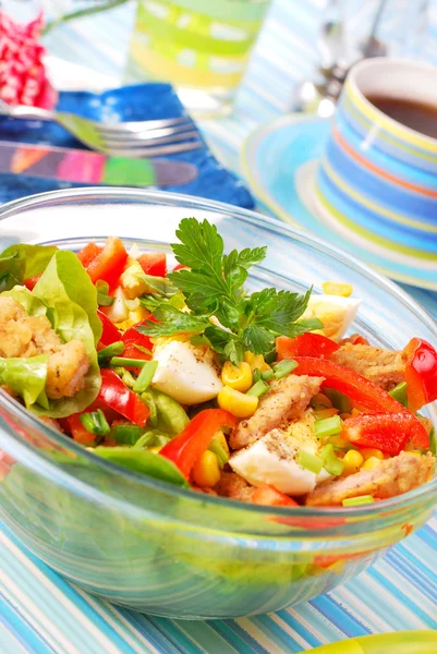 Čerstvý salát s masem a zeleninou — Stock fotografie