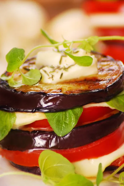 Grilled aubergine,tomato and mozzarella — Stock Photo, Image