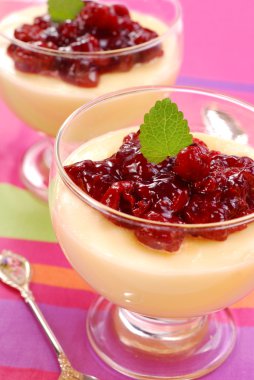 Dessert with cherry confiture clipart