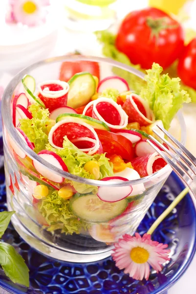 Ensalada fresca con salami —  Fotos de Stock