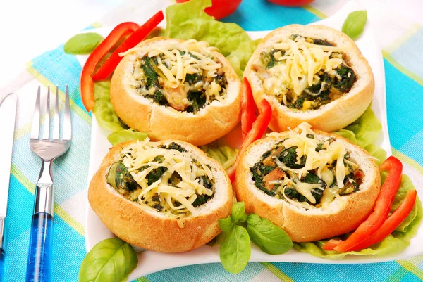 Rolls stuffed with spinach and eggs — Stock Photo, Image