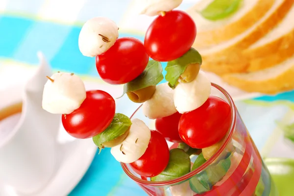 Shashlik with mozzarella,tomatoes — Stock Photo, Image