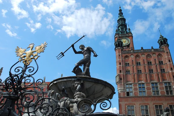 Gdansk'taki Neptün Çeşmesi ( Polonya ) — Stok fotoğraf