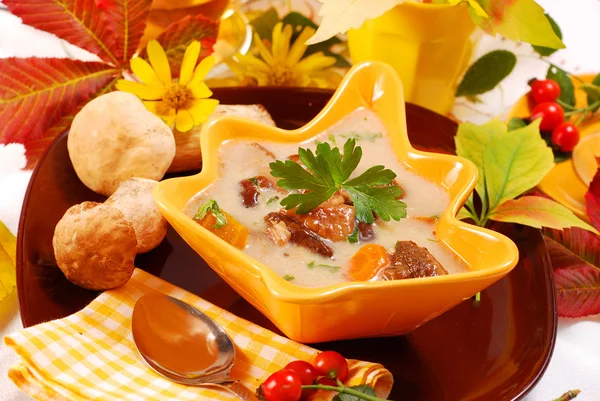Autumn mushroom soup with cream — Stock Photo, Image