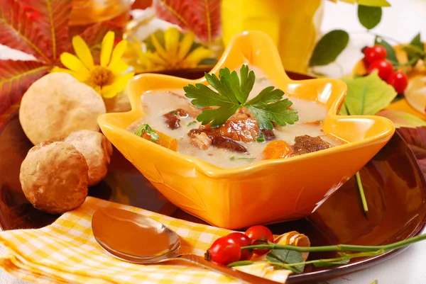Autumn mushroom soup with cream — Stock Photo, Image