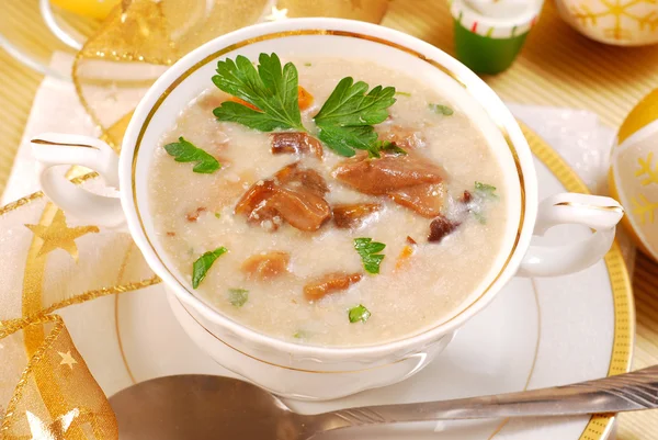 Mushroom soup with cream for christmas — Stock Photo, Image