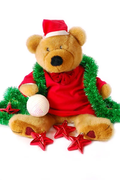 Urso de pelúcia em chapéu de Santa — Fotografia de Stock
