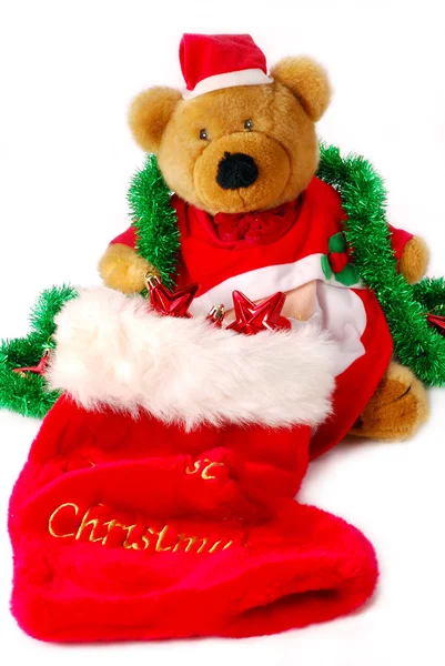 Teddy bear in santa hat — Stock Photo, Image
