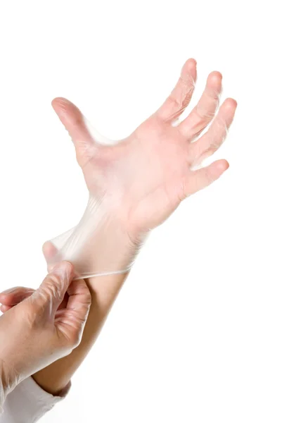 Doctor hand by getting gloves — Stock Photo, Image