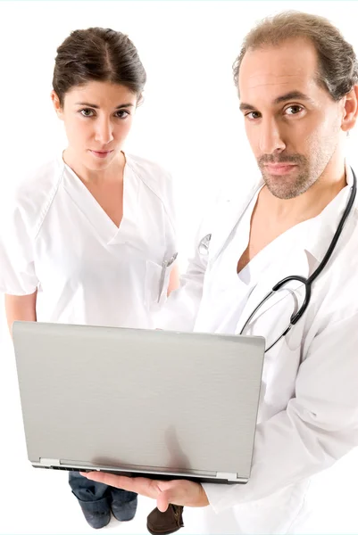 Orvosi csapat laptop — Stock Fotó