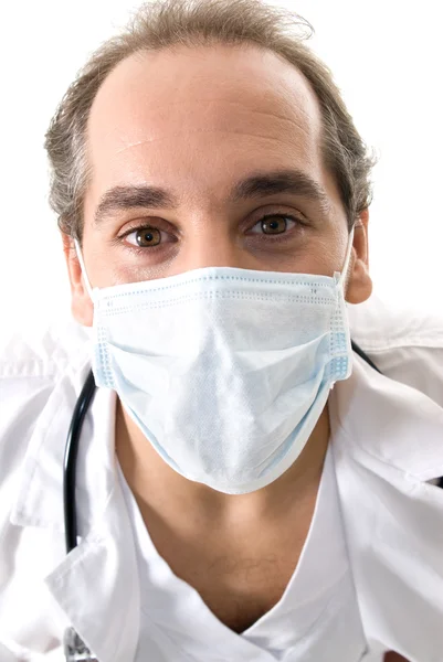 Médico com estetoscópio e máscara médica . — Fotografia de Stock