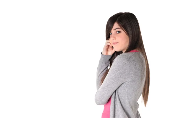 Jovem feminino alegre lado corpo isolado no whit — Fotografia de Stock