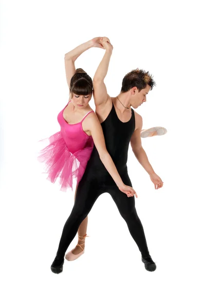 Giovane coppia danza balletto isolato su ba bianca — Foto Stock