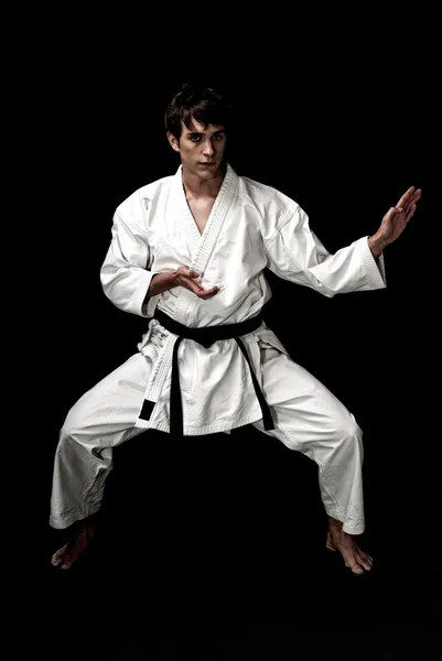 Contrast karate young male fighter black — Stock Photo, Image