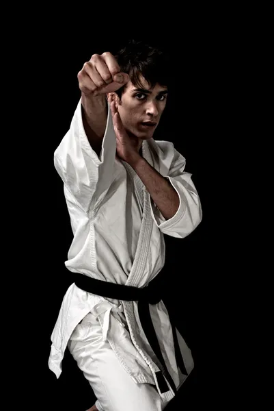 Yüksek karşıtlık karate genç erkek avcı — Stok fotoğraf