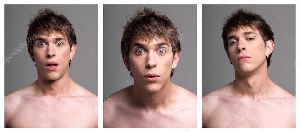 Young male expressions from surprise to incredul