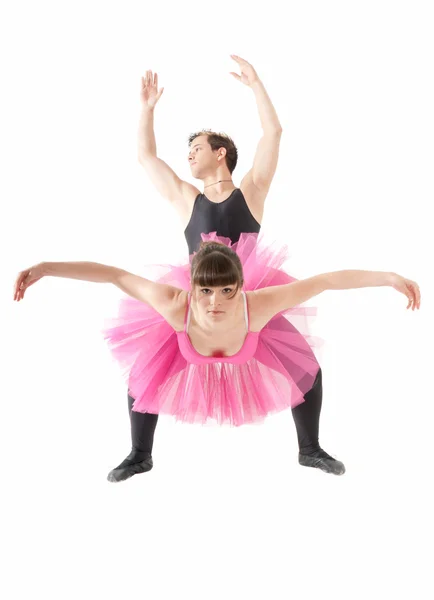 Giovane coppia danza balletto isolato su sfondo bianco . — Foto Stock