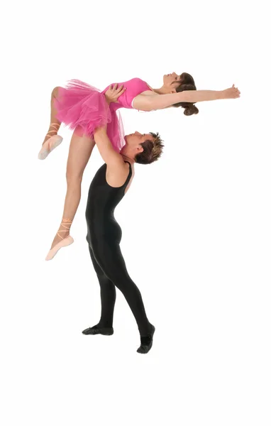 Junges Paar tanzt Ballett isoliert auf weißem Hintergrund. — Stockfoto