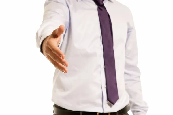 Irriconoscibile uomo d'affari stretta di mano primo piano isolato su sfondo bianco — Foto Stock