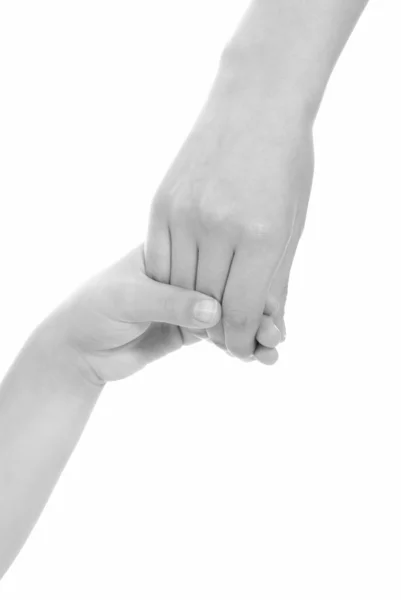 Young woman and children girl handshake black and white isolated — Stock Photo, Image