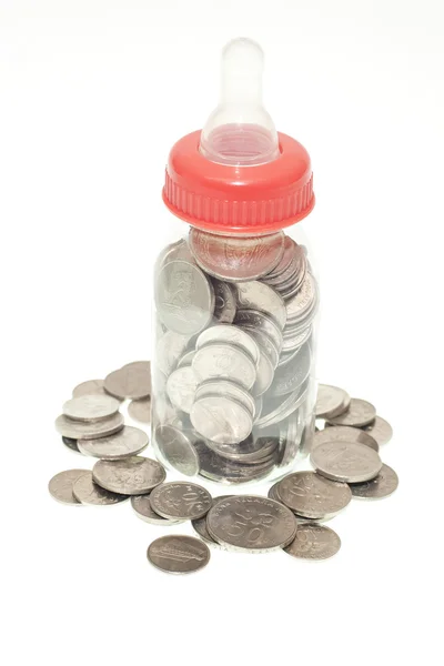 Malaysia-Münzen in Babyflasche — Stockfoto
