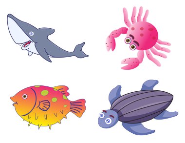 Assorted Cute Sea Creatures in Vector clipart