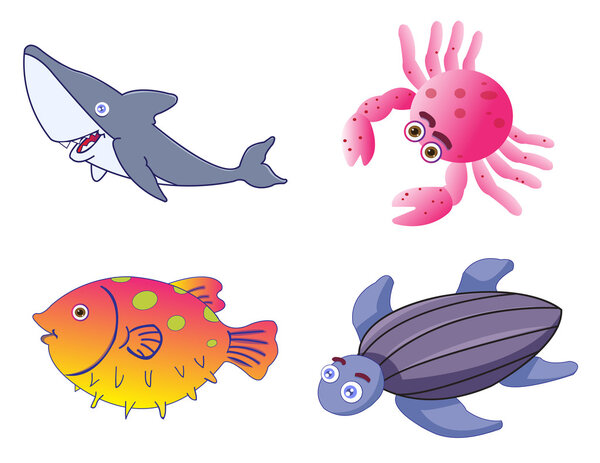 Assorted Cute Sea Creatures in Vector