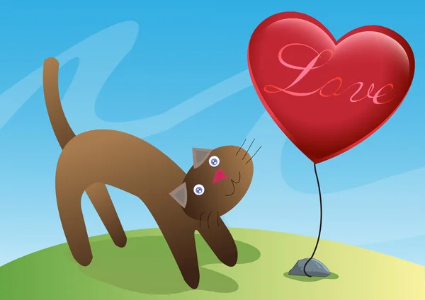 Cat and Love Ballon Illustration in Vector — Stock Vector