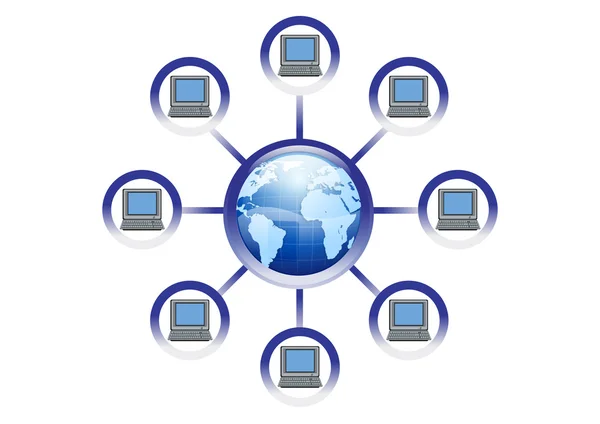 Illustration des globalen Online-Computernetzwerks im Vektor — Stockvektor