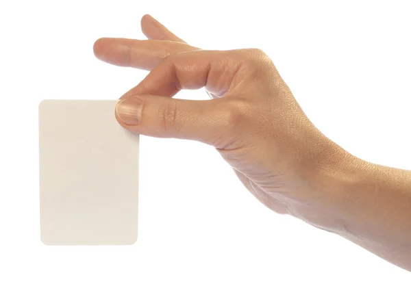 Cartão em uma mão contra — Fotografia de Stock