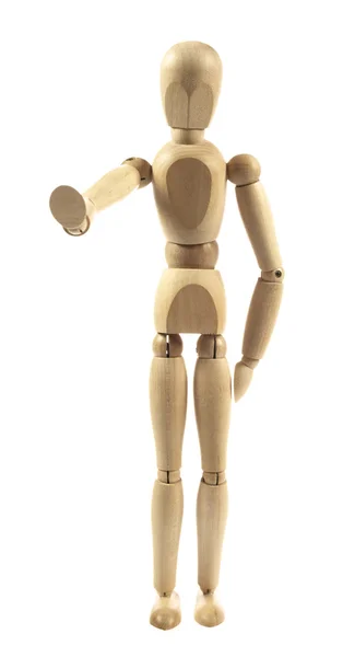 Welcoming wooden mannequin — Stock Photo, Image