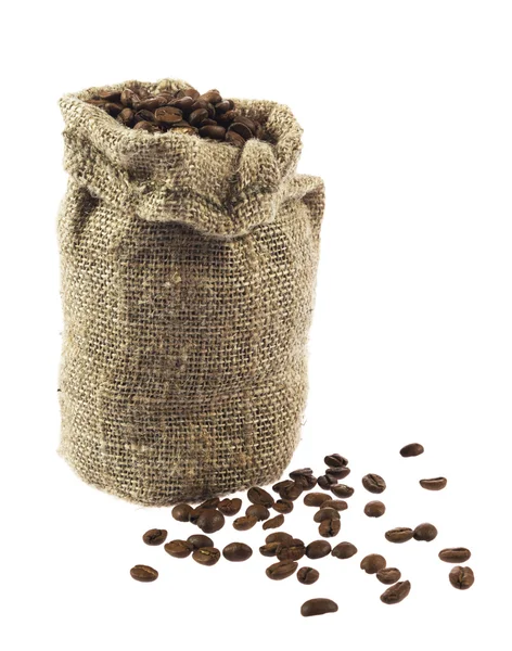 Grains de café dans un sac en toile — Photo