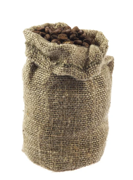 Coffee beans in canvas sack — Stock Photo, Image