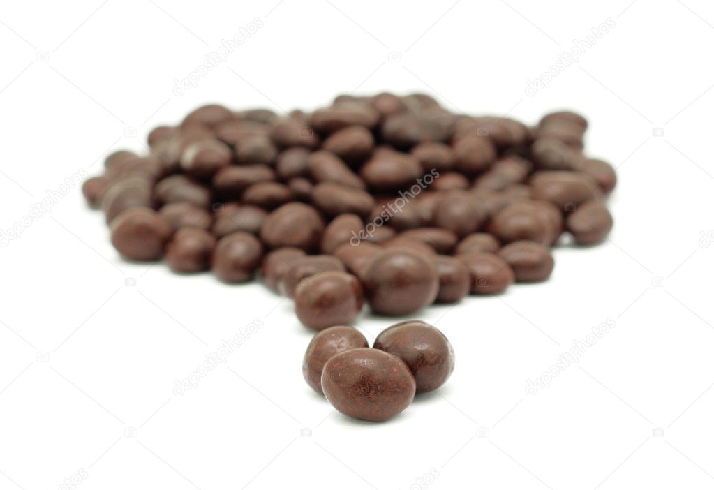 Chocolate covered almonds, isolated