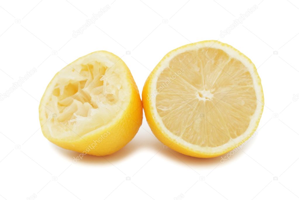 Half of aged lemon and juicy lemon, isolated