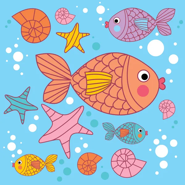 Fundo com desenhos animados peixe —  Vetores de Stock