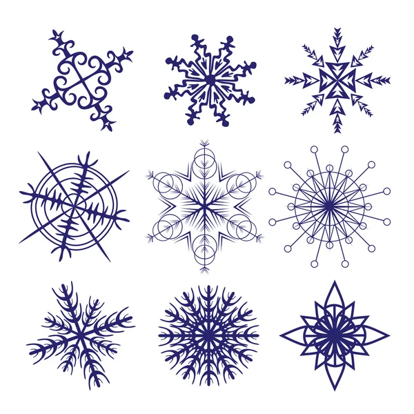 Ensemble de différents flocons de neige — Image vectorielle