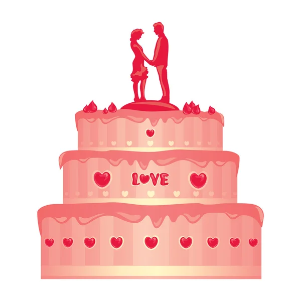 Édes rózsaszín esküvői torta — Stock Vector