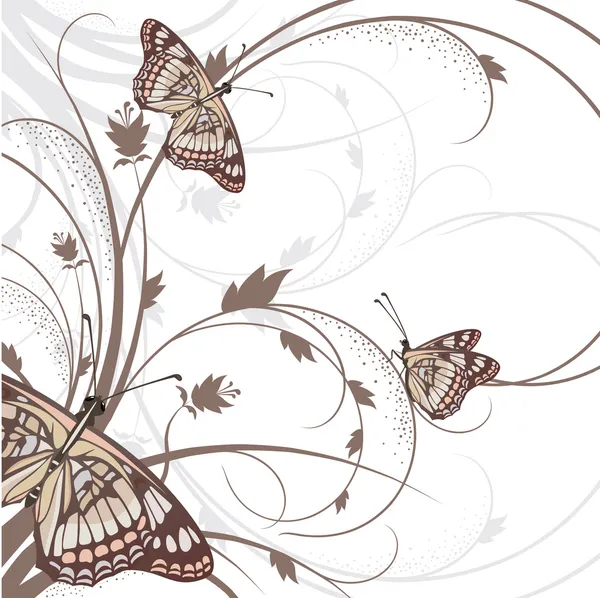 Tarjeta con mariposas voladoras — Vector de stock