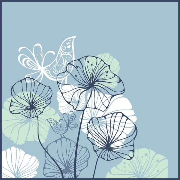Carte avec oiseaux et fleurs — Image vectorielle