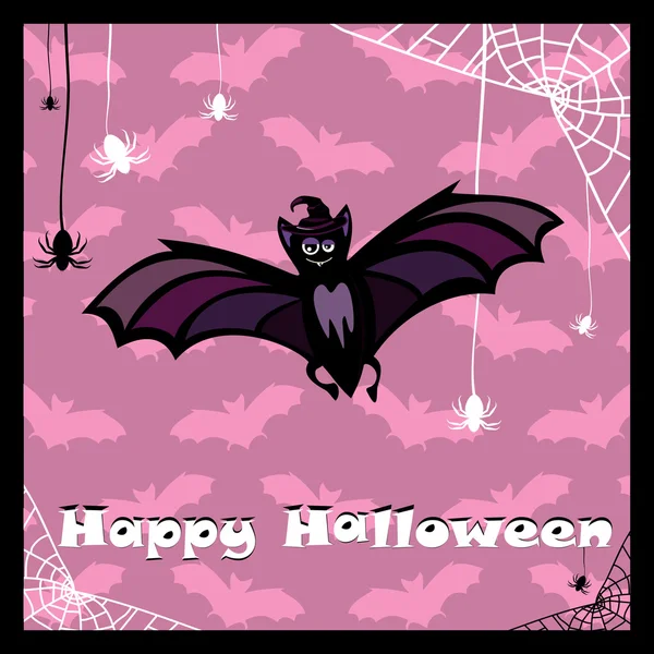 Cartão de saudação com morcego bonito — Vetor de Stock