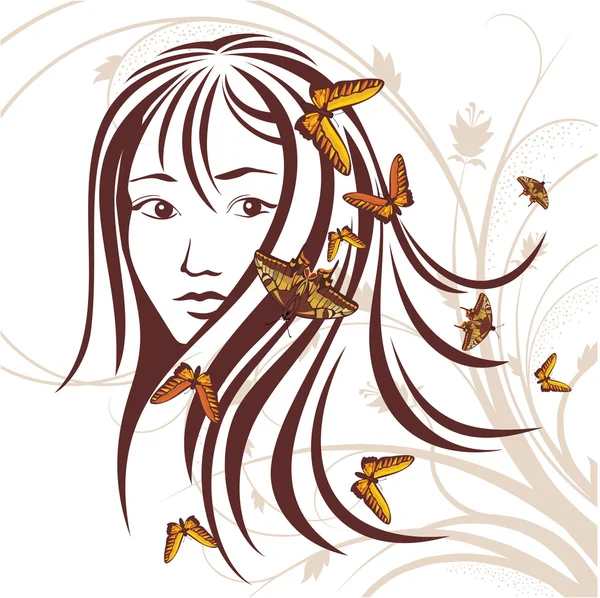 Girl with butterflies — Stock Vector