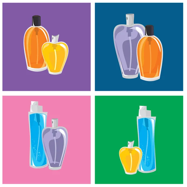 Collection of different perfumes — Stock Vector