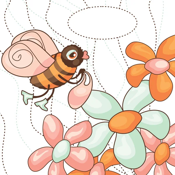 Vektor söt biet samlar nektar — Stock vektor
