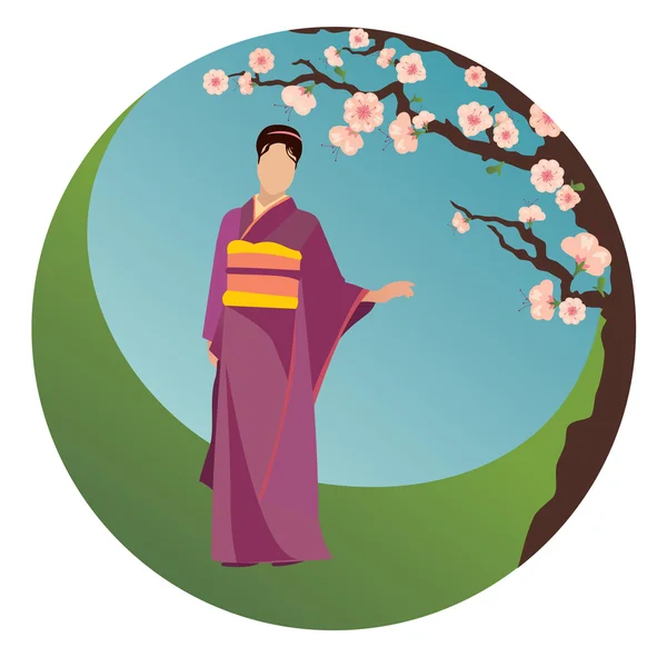 Japanese woman in traditional clothes — Stock Vector