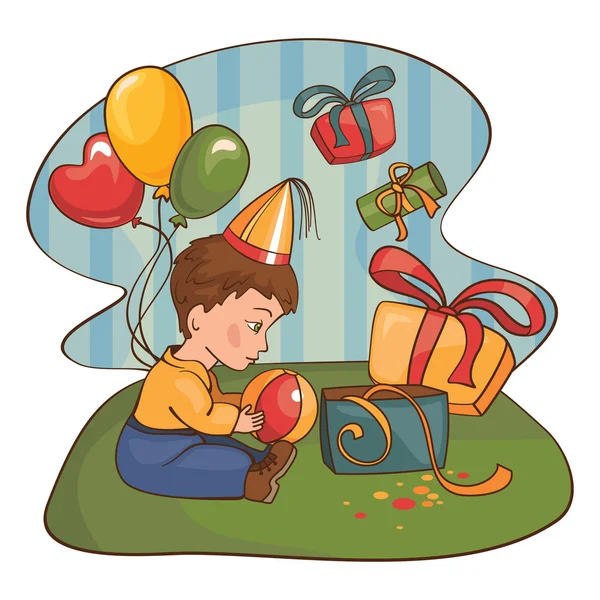 Child with a birthday present — Stock Vector